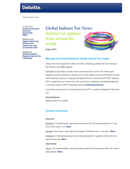 Global Indirect Tax News, August 2013