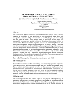 CARTOGRAPHIC PORTRAYAL of TERRAIN in OBLIQUE PARALLEL PROJECTION Pyry Kettunen, Tapani Sarjakoski, L