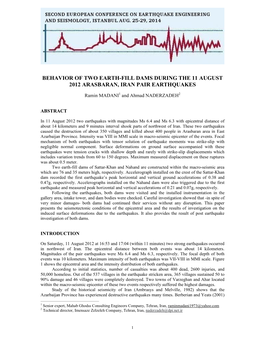 Paper Presents the Seismotectonic Conditions of the Epicentral Area and the Results of Investigation on the Induced Surface Deformations Due to the Earthquakes