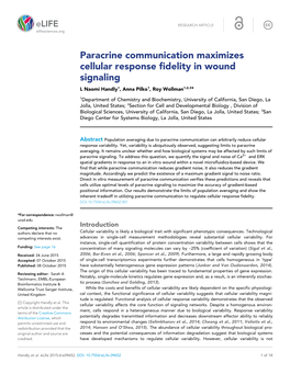 Paracrine Communication Maximizes Cellular Response Fidelity in Wound Signaling L Naomi Handly1, Anna Pilko1, Roy Wollman1,2,3*