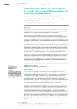 Volumetric Trends Associated with MR-Guided Stereotactic Laser Amygdalohippocampectomy in Mesial Temporal Lobe Epilepsy