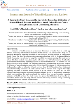 A Descriptive Study to Assess the Knowledge Regarding Utilization of Selected Health Services Available at Adesh