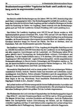 Brutbestand Ausgewählter Vogelarten Im Stadt- Und Landkreis Augs Burg Sowie Im Angrenzenden Lechtal