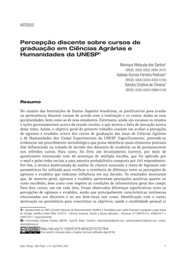 Student Perception of the Agricultural Sciences and Humanities Undergraduate Courses at São Paulo State University (UNESP), Brazil*