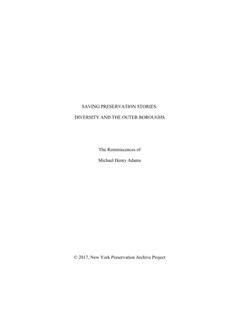 Saving Preservation Stories: Diversity and the Outer Boroughs Oral History Project