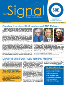 June 2017 Giardina, Hand and Hoffman Named SBE Fellows Hree SBE Members Have Been Elevated to the Membership Trank of Fellow