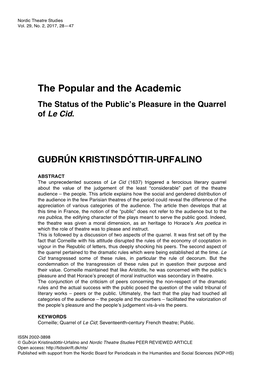 The Popular and the Academic the Status of the Public’S Pleasure in the Quarrel of Le Cid