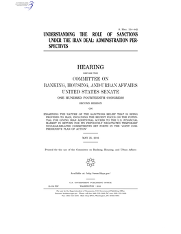 Understanding the Role of Sanctions Under the Iran Deal: Administration Per- Spectives