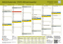 Abfuhrkalender 2020 Allmannsweiler