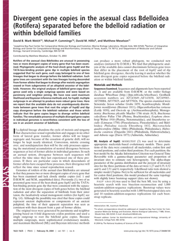 Divergent Gene Copies in the Asexual Class Bdelloidea (Rotifera) Separated Before the Bdelloid Radiation Or Within Bdelloid Families