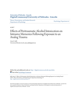 Effects of Peritraumatic Alcohol Intoxication on Intrusive Memories Following Exposure to an Analog Trauma Anna E