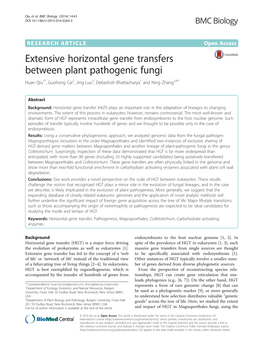 Extensive Horizontal Gene Transfers Between Plant Pathogenic Fungi Huan Qiu1*, Guohong Cai2, Jing Luo3, Debashish Bhattacharya1 and Ning Zhang3,4*