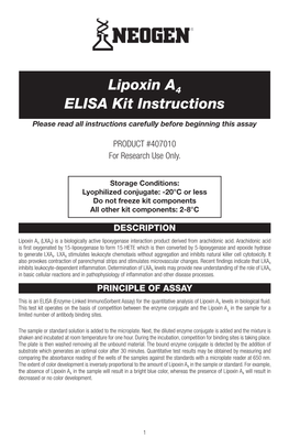 Lipoxin A4 ELISA Kit Instructions