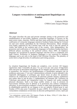 Langues Vernaculaires Et Aménagement Linguistique Au Soudan