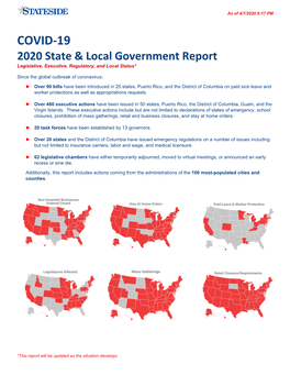 COVID-19 2020 State & Local Government Report Legislative, Executive, Regulatory, and Local Status*