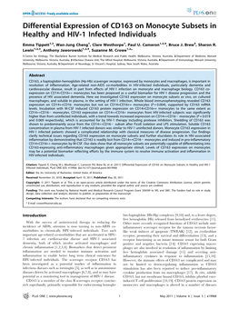 Differential Expression of CD163 on Monocyte Subsets in Healthy and HIV-1 Infected Individuals