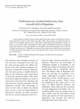 Traditional Uses of Plant Biodiversity from Aravalli Hills of Rajasthan