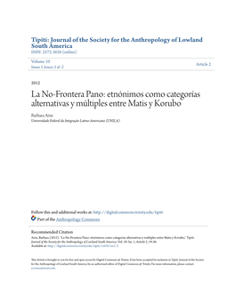 Etnónimos Como Categorías Alternativas Y Múltiples Entre Matis Y Korubo Barbara Arisi Universidade Federal Da Integração Latino-Americana (UNILA)