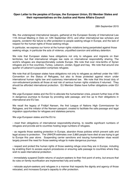 Open Letter to the Peoples of Europe, the European Union, EU Member States and Their Representatives on the Justice and Home Affairs Council