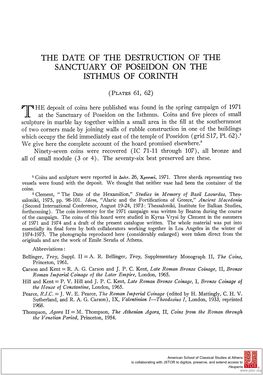 The Date of the Destruction of the Sanctuary of Poseidon on the Isthmus of Corinth