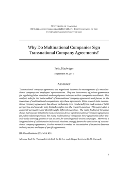 Why Do Multinational Companies Sign Transnational Company Agreements?