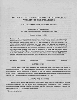 Influence of Lithium on the Anticonvulsant Activity of Carbamazepine