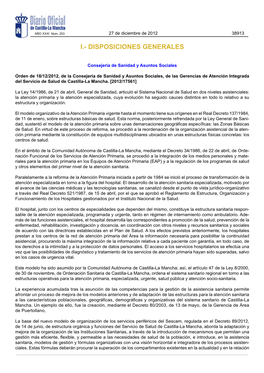 Orden De 18/12/2012, De La Consejería De Sanidad Y Asuntos Sociales, De Las Gerencias De Atención Integrada Del Servicio De Salud De Castilla-La Mancha