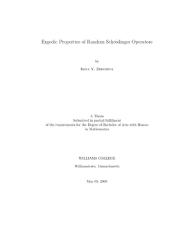 Ergodic Properties of Random Schrödinger Operators