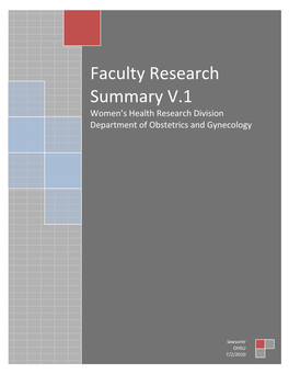 Faculty Research Summary V.1 Women’S Health Research Division Department of Obstetrics and Gynecology