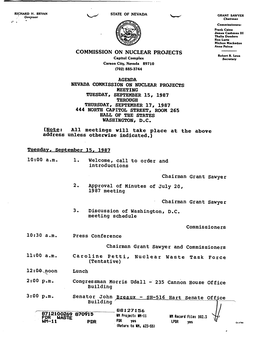 Agenda Nevada Commission on Nuclear Projects Meeting