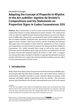 Adapting the Concept of Proportio to Rhythm in the Ars Subtilior: Ugolino Da Orvieto's Compositions and His Statements on Prop