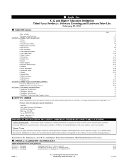Apple Inc. K-12 and Higher Education Institution Third-Party Products: Software Licensing and Hardware Price List