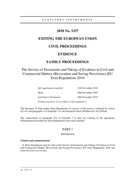 The Service of Documents and Taking of Evidence in Civil and Commercial Matters (Revocation and Saving Provisions) (EU Exit) Regulations 2018