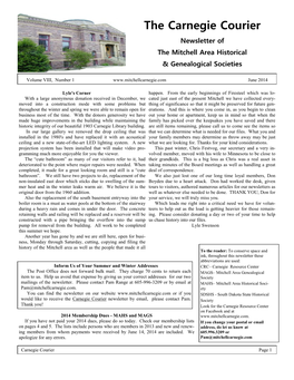 The Carnegie Courier Newsletter of the Mitchell Area Historical & Genealogical Societies