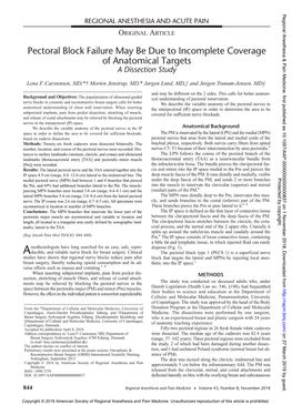 Pectoral Block Failure May Be Due to Incomplete Coverage of Anatomical Targets a Dissection Study