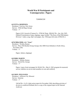 World War II Participants and Contemporaries: Papers