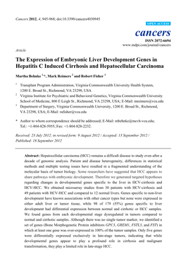 The Expression of Embryonic Liver Development Genes in Hepatitis C Induced Cirrhosis and Hepatocellular Carcinoma
