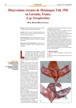 Observations Récentes De Metalampra Toll, 1956 En Lorraine, France (Lep