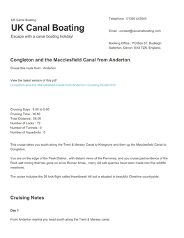 Congleton and the Macclesfield Canal from Anderton | UK Canal Boating