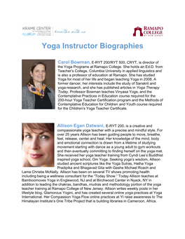 Yoga Instructor Biographies