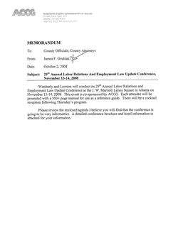 Wimberly Lawson’S 29 Annual Labor and Employment Law Conference to Be Held at the JW Marriott Buckhead Atlanta November 13 and 14, 2008