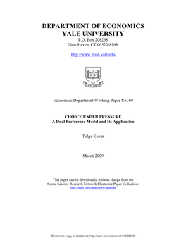 Department of Economics Yale University P.O