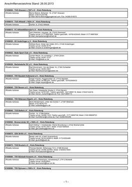 1 - Anschriftenverzeichnis Stand: 26.05.2013