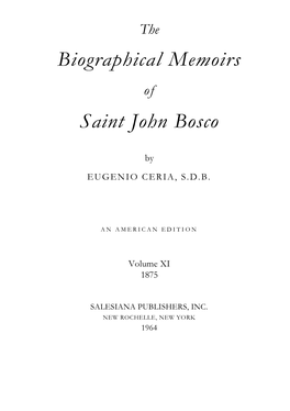 Biographical Memoirs Saint John Bosco