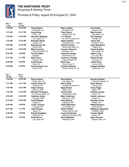 THE NORTHERN TRUST Groupings & Starting Times Thursday & Friday, August 20 & August 21, 2020