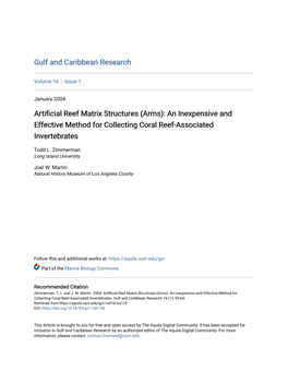 (Arms): an Inexpensive and Effective Method for Collecting Coral Reef-Associated Invertebrates