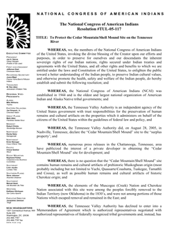 The National Congress of American Indians Resolution #TUL-05-117