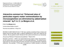 Enhanced Rates of Particulate Organic Matter