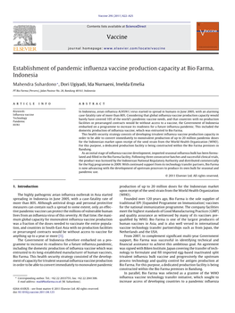 Establishment of Pandemic Influenza Vaccine Production Capacity at Bio