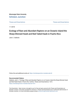 Ecology of Rare and Abundant Raptors on an Oceanic Island the Sharp-Shinned Hawk and Red-Tailed Hawk in Puerto Rico